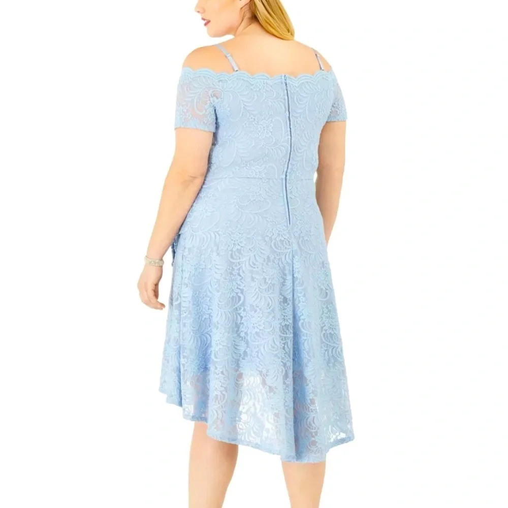 Women’s Formal Dress Plus Size 16W 20W CITY STUDIO Light Blue Off the Shoulder - Picture 6 of 7
